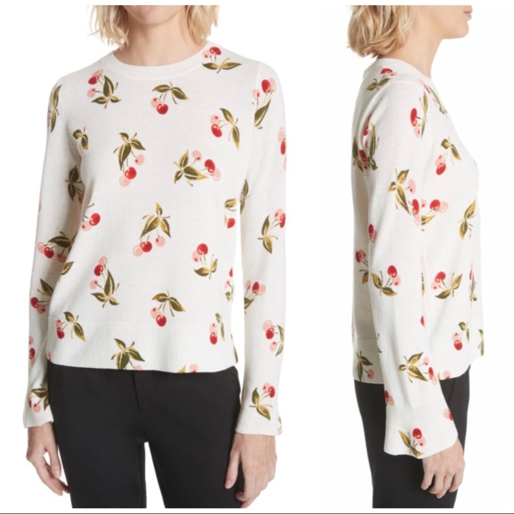 Joie Cherry Print Cashmere Sweater Medium